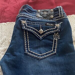 Miss Me Dark Blue Boot Cut Jeans with Embroidery